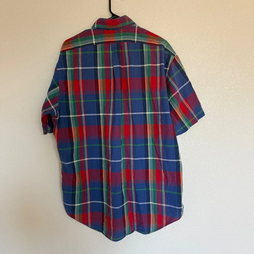 Polo Ralph Lauren Blake Mens Large Short Sleeve Plaid Button Down Shirt Blue Red